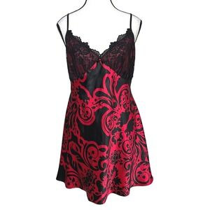 In Bloom Damask Lace Slip Dress Womens XL Satin Babydoll Chemise Goth Romantic